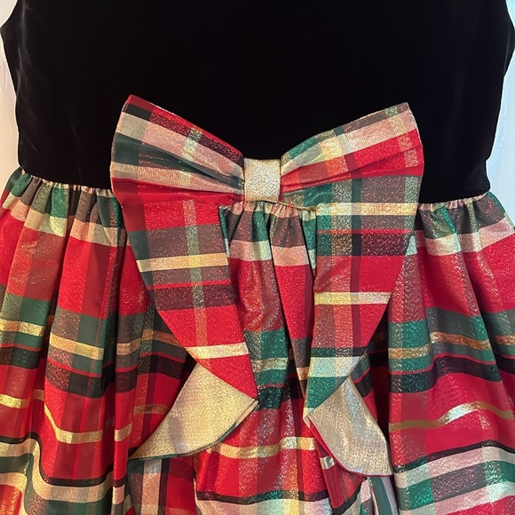 NWT Bonnie Jean Plaid Velvet Bow Dress - Picture 2 of 10